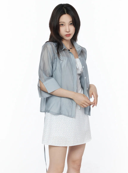 sheer-tie-back-shirt-cu503 / Blue