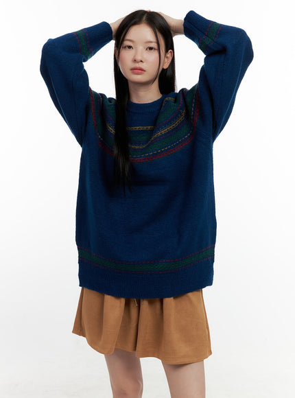 oversized-nordic-knit-sweater-on408 / Blue