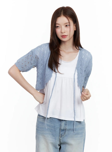 short-sleeve-knit-bolero / Blue