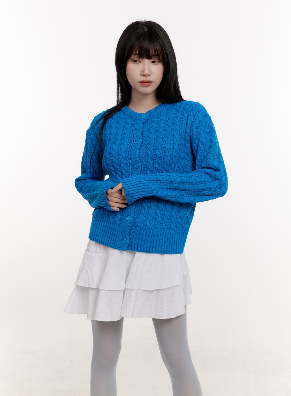 cozy-cable-knit-buttoned-cardigan-cj529 / Blue