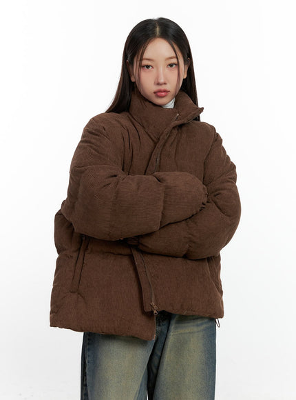 corduroy-oversize-puffer-coat-cn412 / Brown