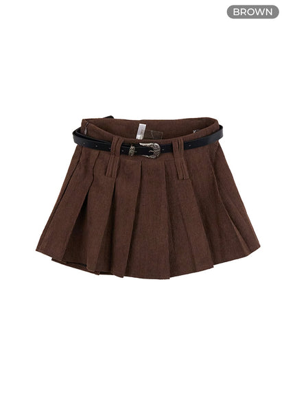 pleated-mini-skirt-with-belt-set-co426 / Brown