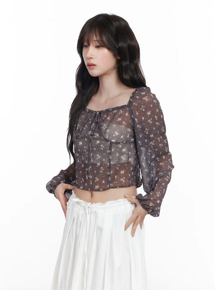 floral-off-shoulder-blouse-cf519 / Brown