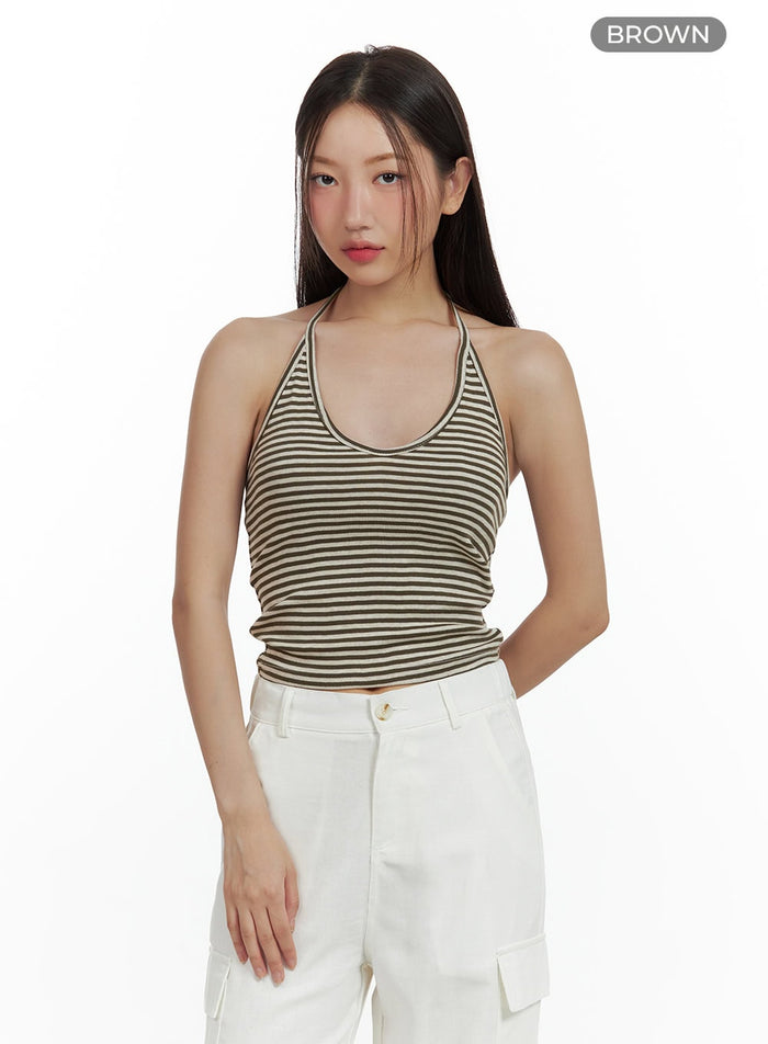 stripe-halter-crop-top-cu420 / Brown