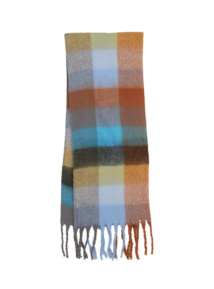 soft-checkered-wide-scarf-cn513 / Brown
