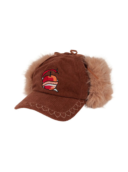 corduroy-fuzzy-earflap-baseball-cap-cn521 / Brown