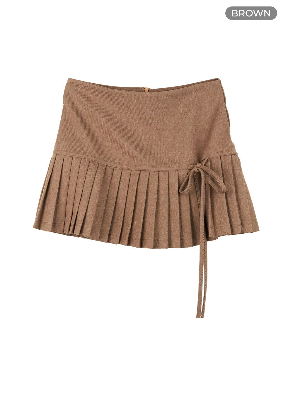 ribbon-half-pleated-mini-skirt-ol430 / Brown