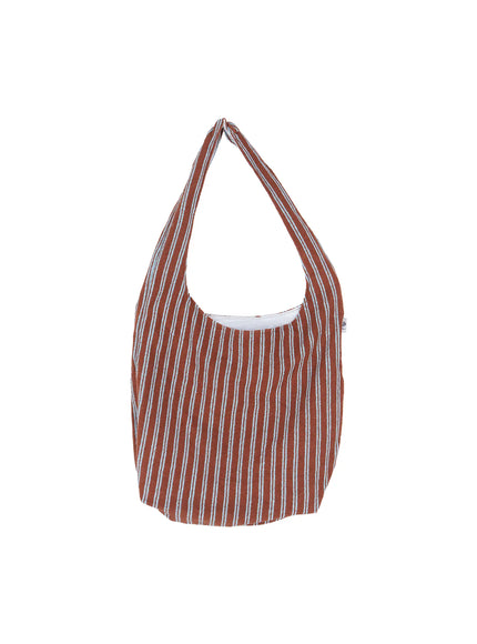 striped-cotton-shoulder-tote-bag-cl522 / Brown