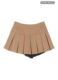 pleated-asymmetrical-layered-mini-skirt-ou403 / Dark beige