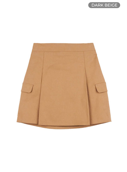 elegant-solid-mini-skirt-with-pockets-os416 / Dark beige
