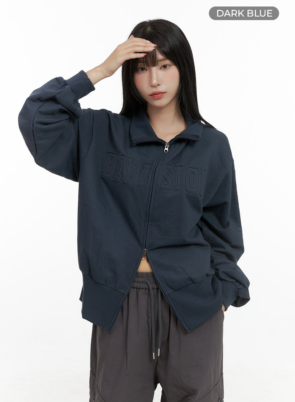 lettering-patch-zip-up-jacket-cs403 / Dark blue