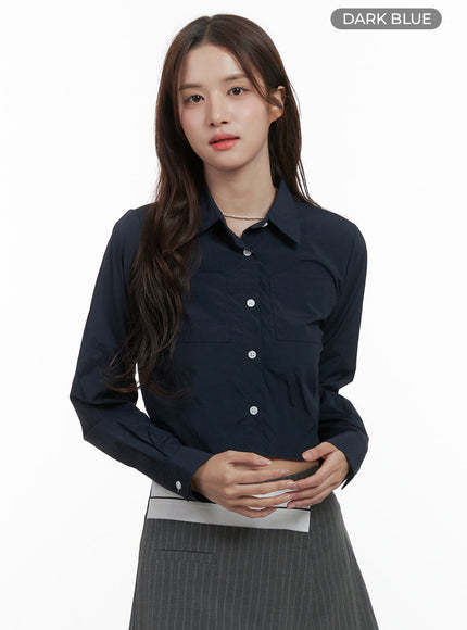 sleek-collar-pocket-crop-shirt-os416 / Dark blue