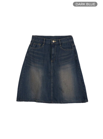 bella-denim-washed-midi-skirt-cg419 / Dark blue