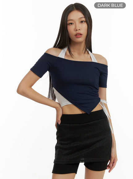 layered-halter-crop-top-cu414 / Dark blue