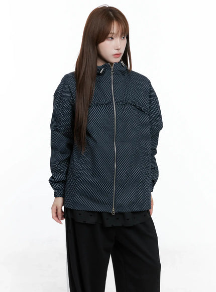 polka-dot-hooded-windbreaker-cs501 / Dark blue