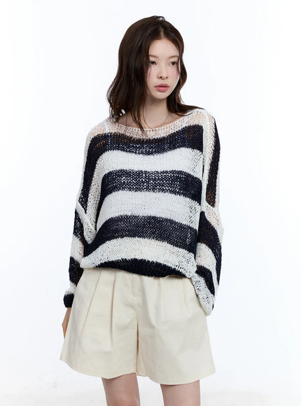 sheer-striped-loose-fit-sweater-cu513 / Dark blue