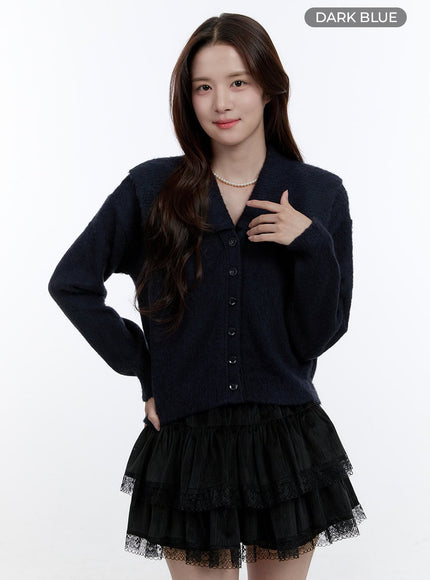 cozy-collar-big-knit-cardigan-oo407 / Dark blue