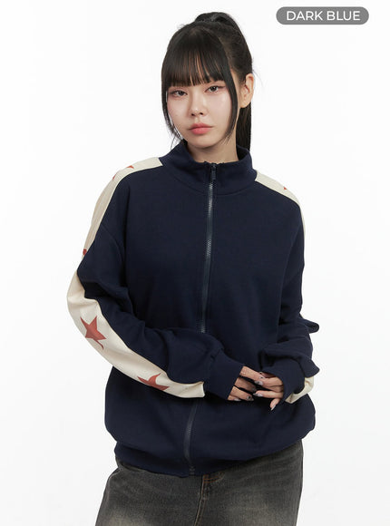 graphic-raglan-turtleneck-zip-up-oo401 / Dark blue