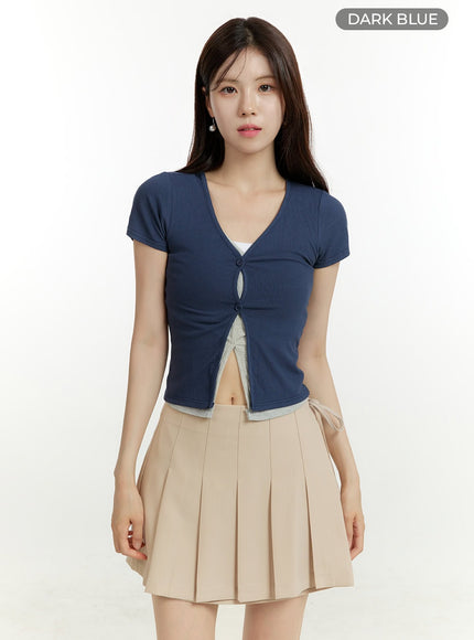 slit-layered-short-sleeve-top-ou428 / Dark blue