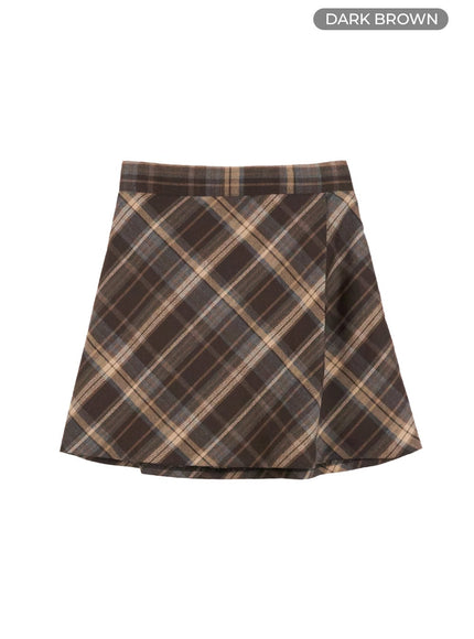 bold-check-print-mini-skirt-os416 / Dark brown