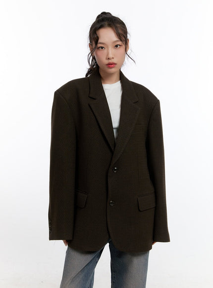 oversize-solid-rayon-acrylic-collar-blazer-cn420 / Dark brown