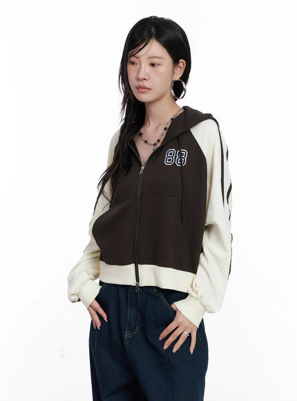Two-Tone Zip-Up Crop Hoodie CS529