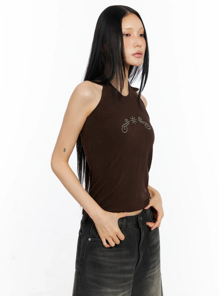 stud-halter-tank-top-cl529 / Dark brown