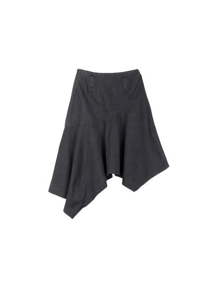 vintage-wash-asymmetric-midi-skirt-co513 / Dark gray