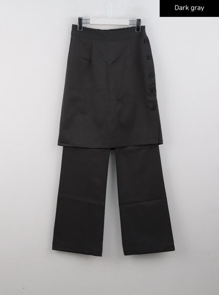 wrap-skirt-layered-pants-cn329 / Dark gray