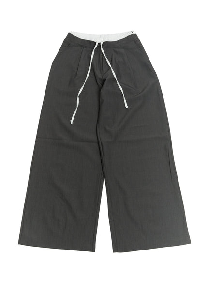 classic-waist-layered-wide-fit-pants-cf504 / Dark gray