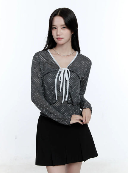 sheer-polka-dot-cami-and-cardigan-set-cg513 / Dark gray