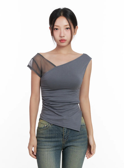 asymmetric-sheer-mesh-tank-cl518 / Dark gray