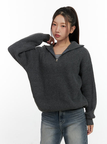 cozy-knit-half-zip-sweater-cn412 / Dark gray
