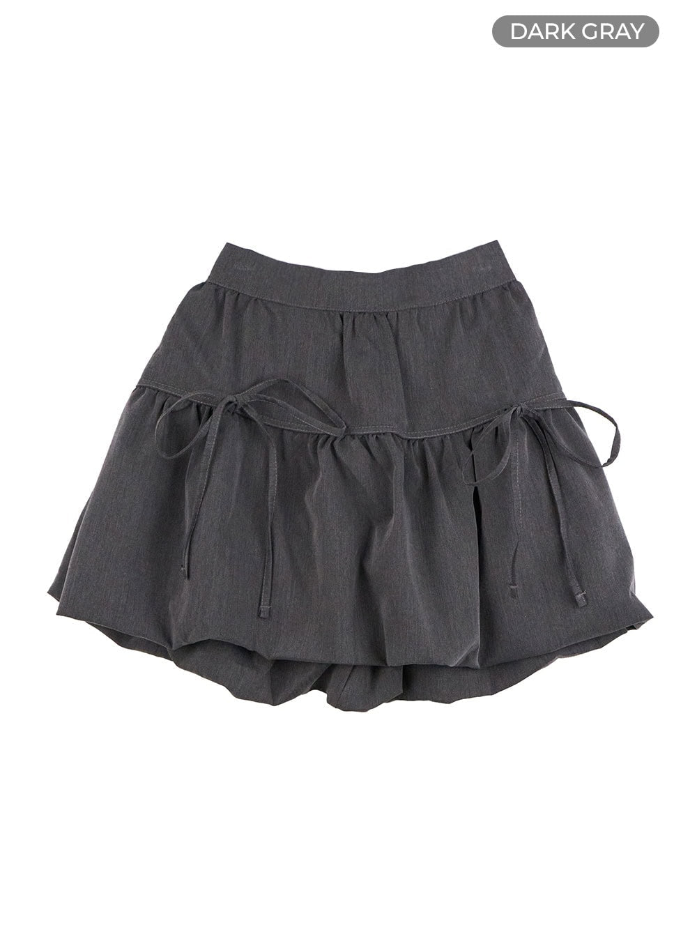 ribbon-banded-bubble-mini-skirt-og429 / Dark gray