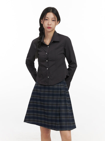 slim-fit-crop-blouse-cn428 / Dark gray