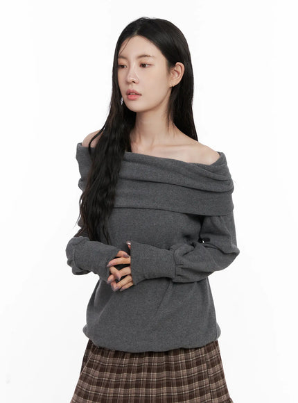loose-fit-off-shoulder-long-sleeve-top-cn512 / Dark gray