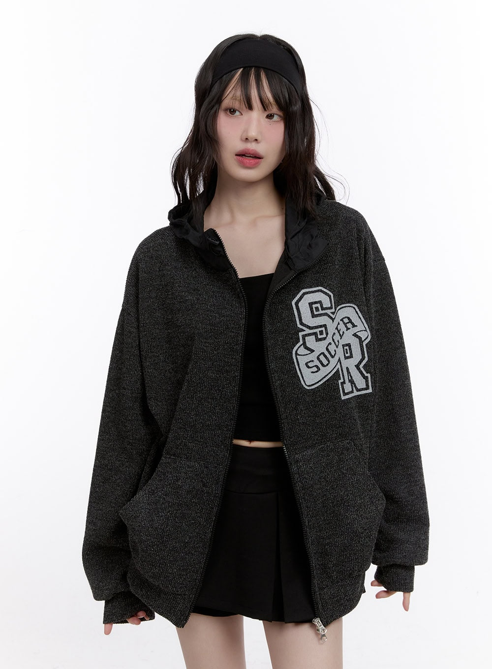 Zip-Up Graphic Sweatshirt with Hood CF512