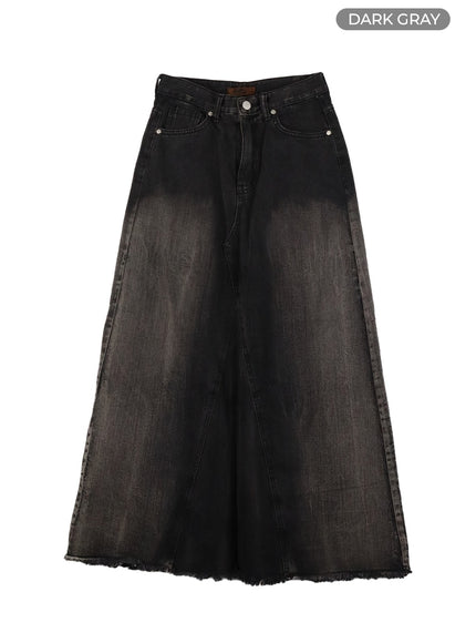 vintage-washed-denim-maxi-skirt-ca415 / Dark gray