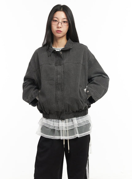 oversized-collared-zip-up-jacket-cm504 / Dark gray