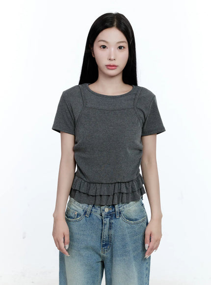layered-frill-short-sleeve-tee-cg512 / Dark gray