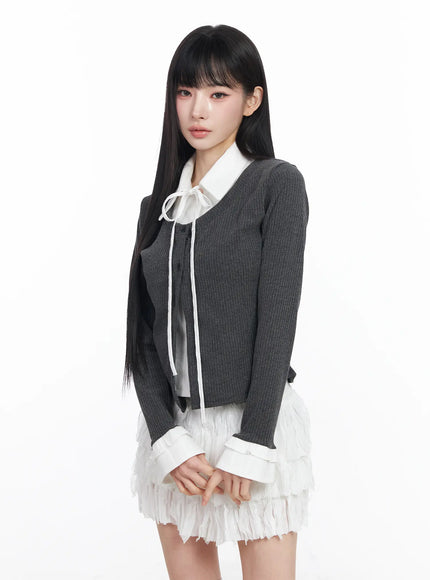 layered-shirt-cardigan-cf518 / Dark gray