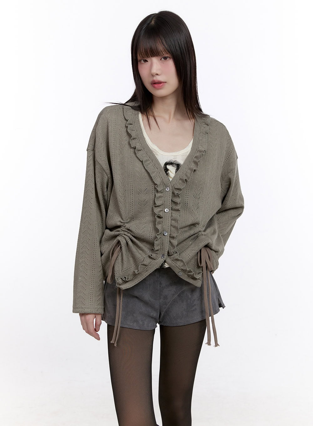 sheer-knit-buttoned-cardigan-cf512 / Dark green