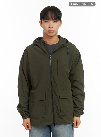 mens-zip-up-pocket-windbreaker-co408 / Dark green