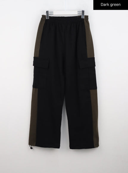 color-block-cargo-pants-unisex-cn321 / Dark green