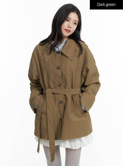short-trench-coat-of408 / Dark green