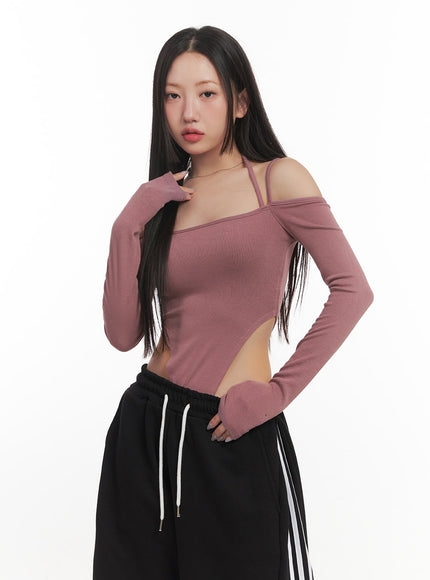 Halter String Cut-Out Bodysuit Top CF525