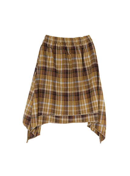 asymmetric-checkered-midi-skirt-cd530 / Dark yellow