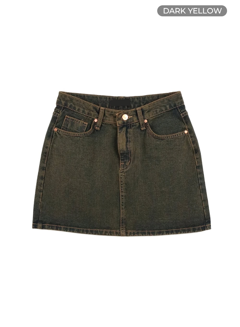 low-wash-indigo-dream-denim-mini-skirt-cy407 / Dark yellow