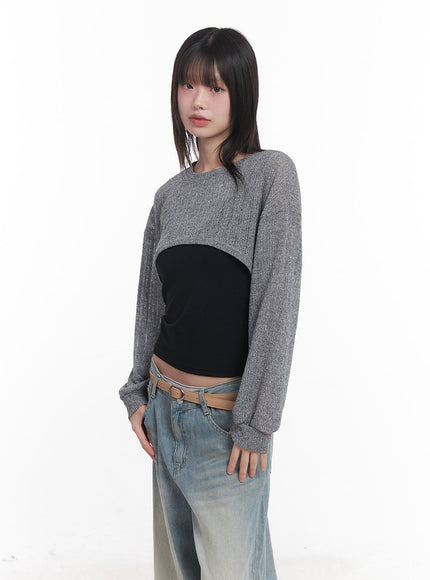 super-cropped-long-sleeve-sweater-cu505 / Gray