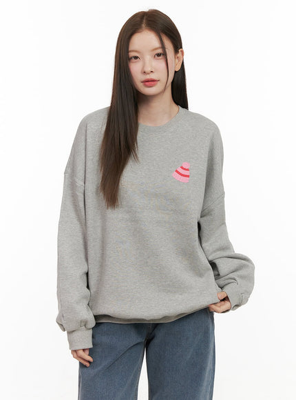 loose-fit-graphic-bear-crew-neck-od412 / Gray